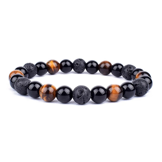 Armband met Zwarte Obsidiaan, Lavasteen en Tijgeroog - Krachtig en Stijlvol